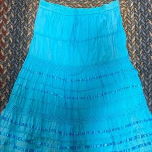 Blue Maxi Peasant Skirt with Smocked Tiered Design for Resort Wear
